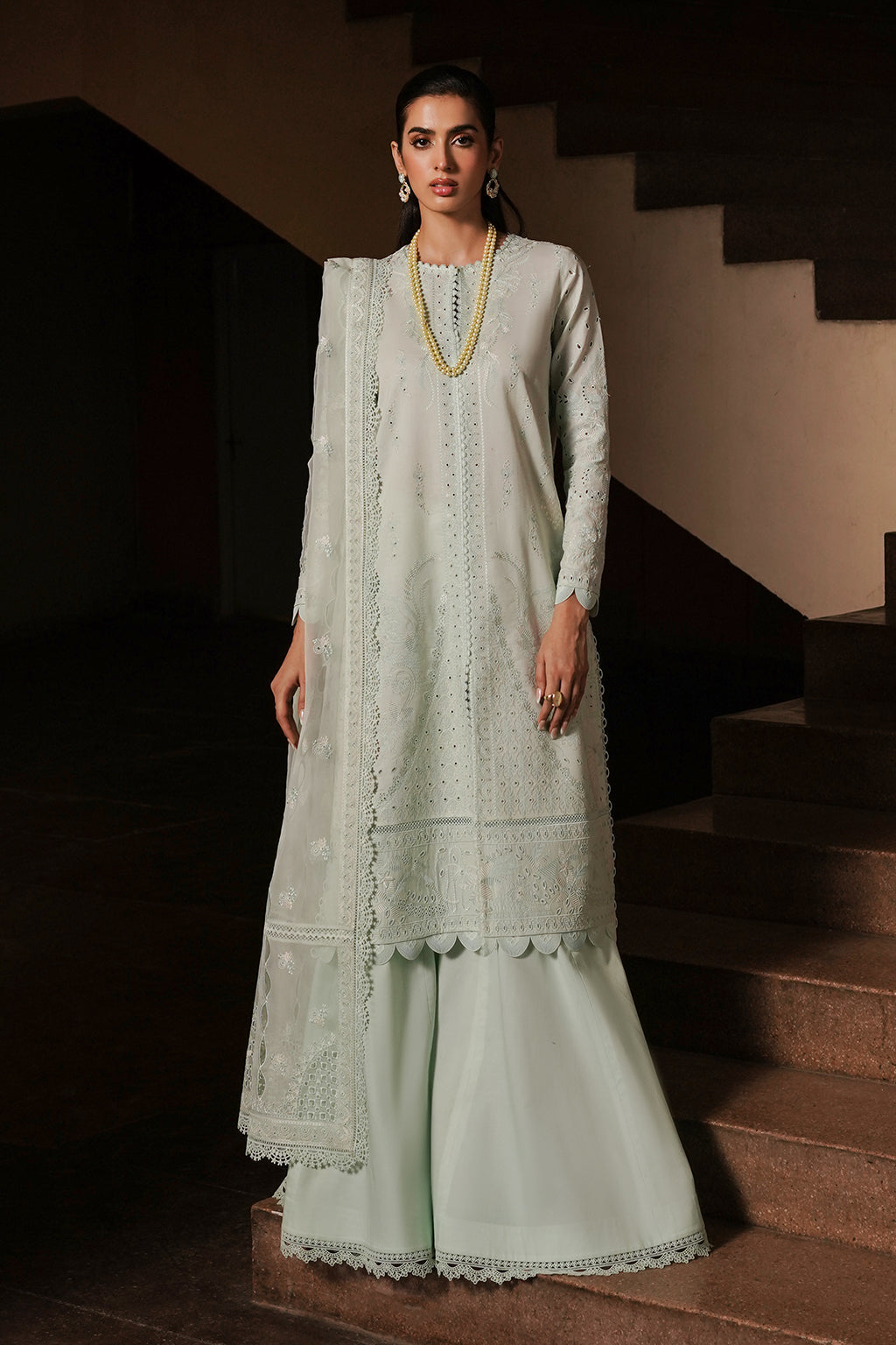 Afrozeh Chikankari Lawn Suit Unstitched 3 Piece AF24CL Celadon - Festive Collection