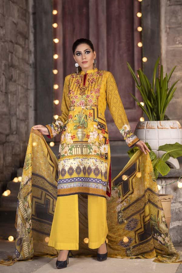 CADMIUM YELLOW - HUDA DIGITAL PRINTED &amp; EMBROIDERED KARANDI - 09