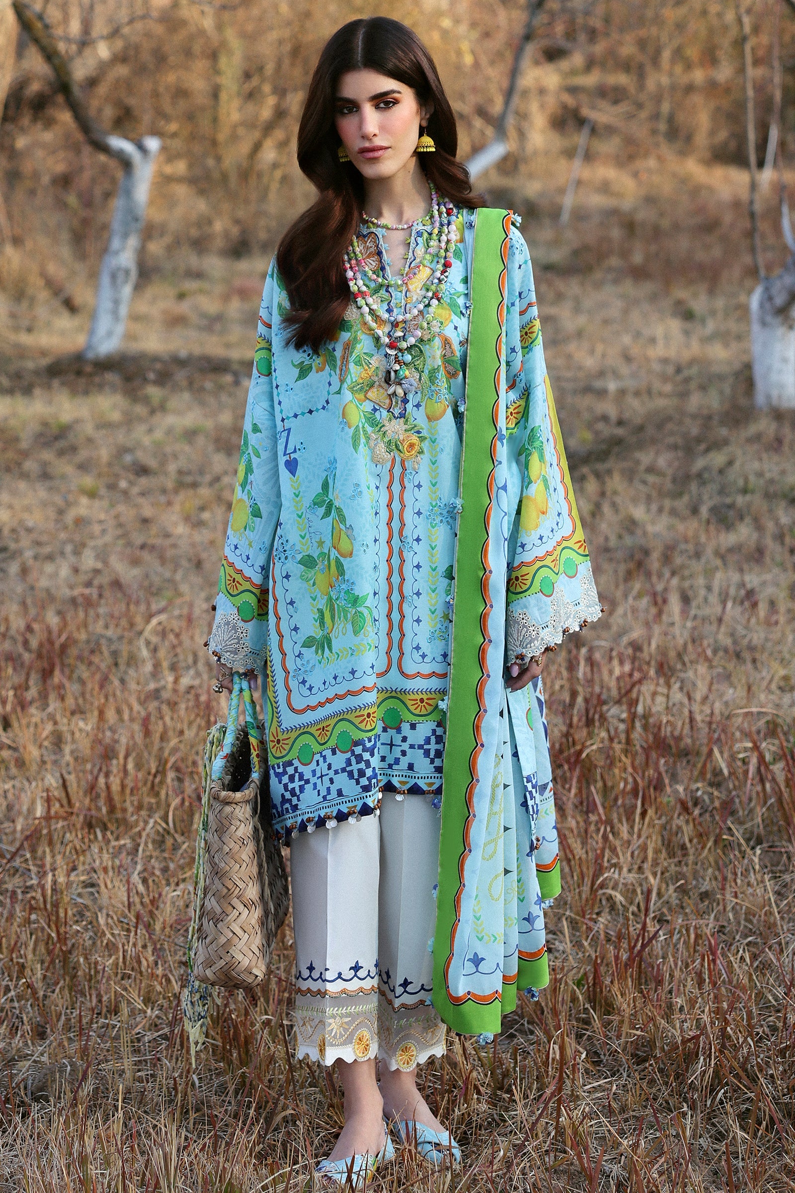 Zaha By Khadijah Shah Embroidered Lawn Suits Unstitched 3 Piece ZL25NL D-04 B Dahlia - Summer Collection