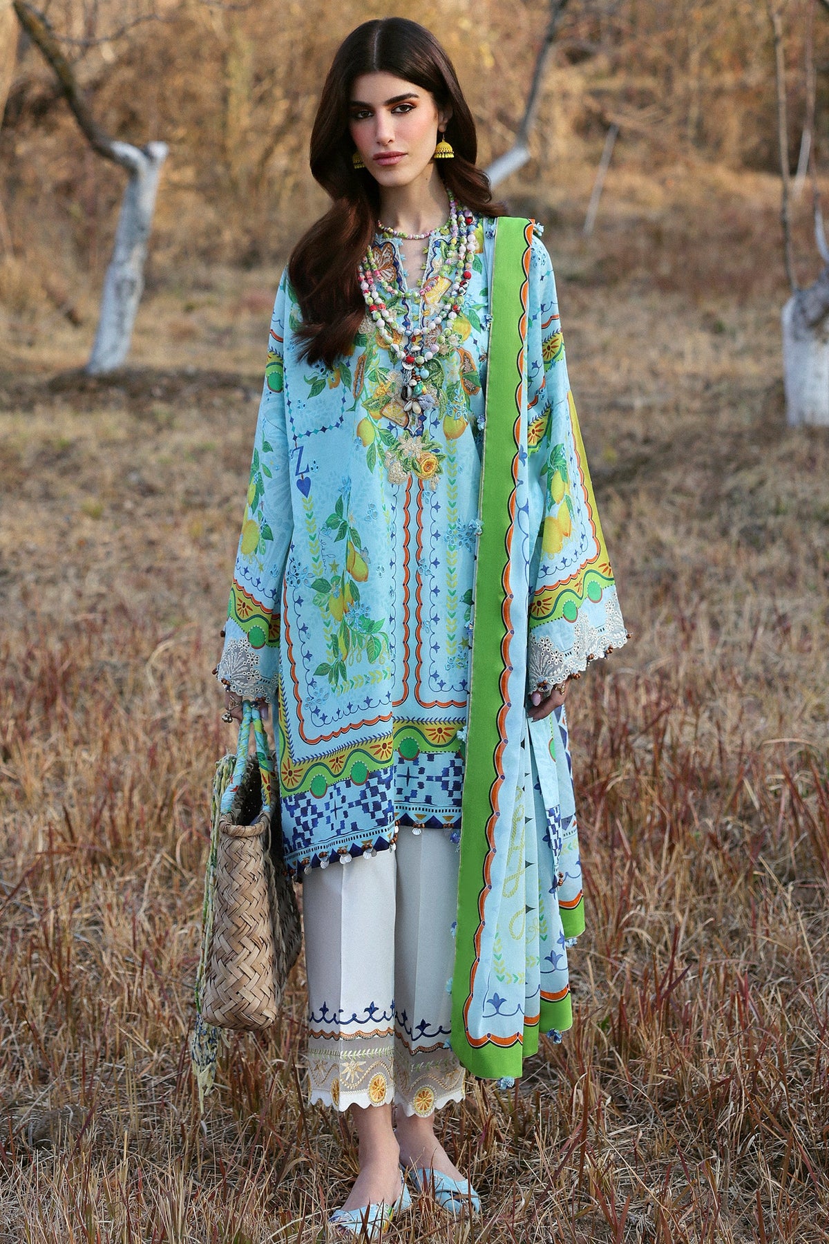 Zaha By Khadijah Shah Embroidered Lawn Suits Unstitched 3 Piece ZL25NL D-04 B Dahlia - Summer Collection