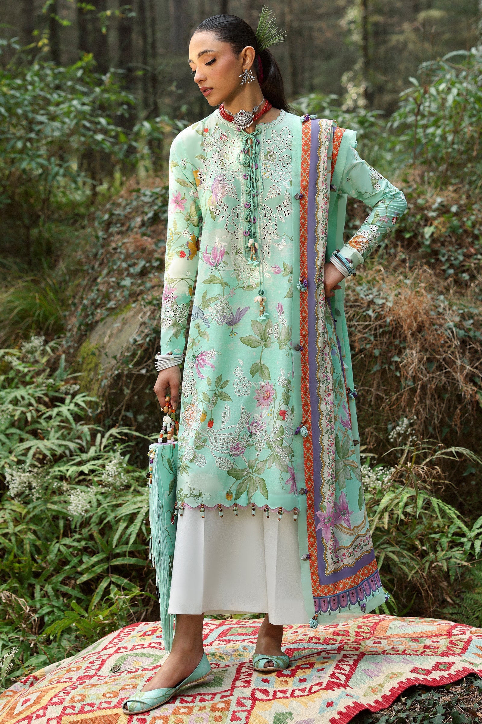 Zaha By Khadijah Shah Embroidered Lawn Suits Unstitched 3 Piece ZL25NL D-02 B Elara - Summer Collection-