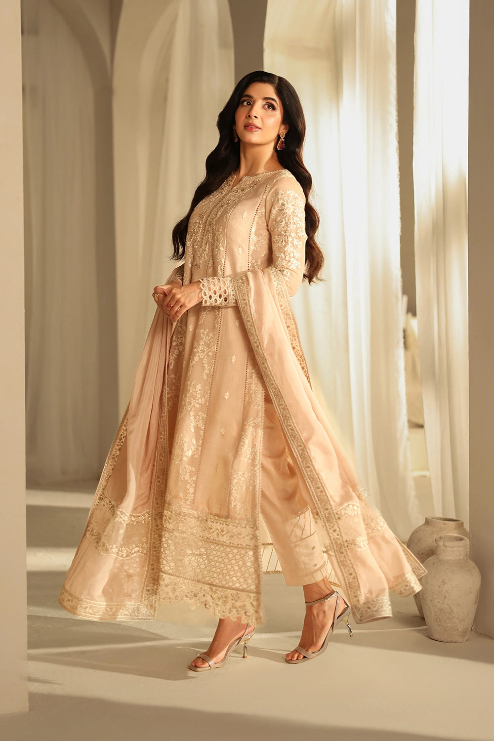 Azure Luxe Embroidered Khaddi Net Suits Unstitched 3 Piece AZU24EU Hazel Harmony MNAS91 – Festive Collection