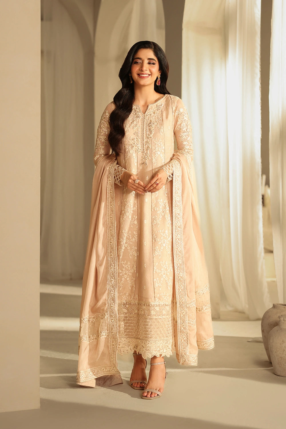 Azure Luxe Embroidered Khaddi Net Suits Unstitched 3 Piece AZU24EU Hazel Harmony MNAS91 – Festive Collection