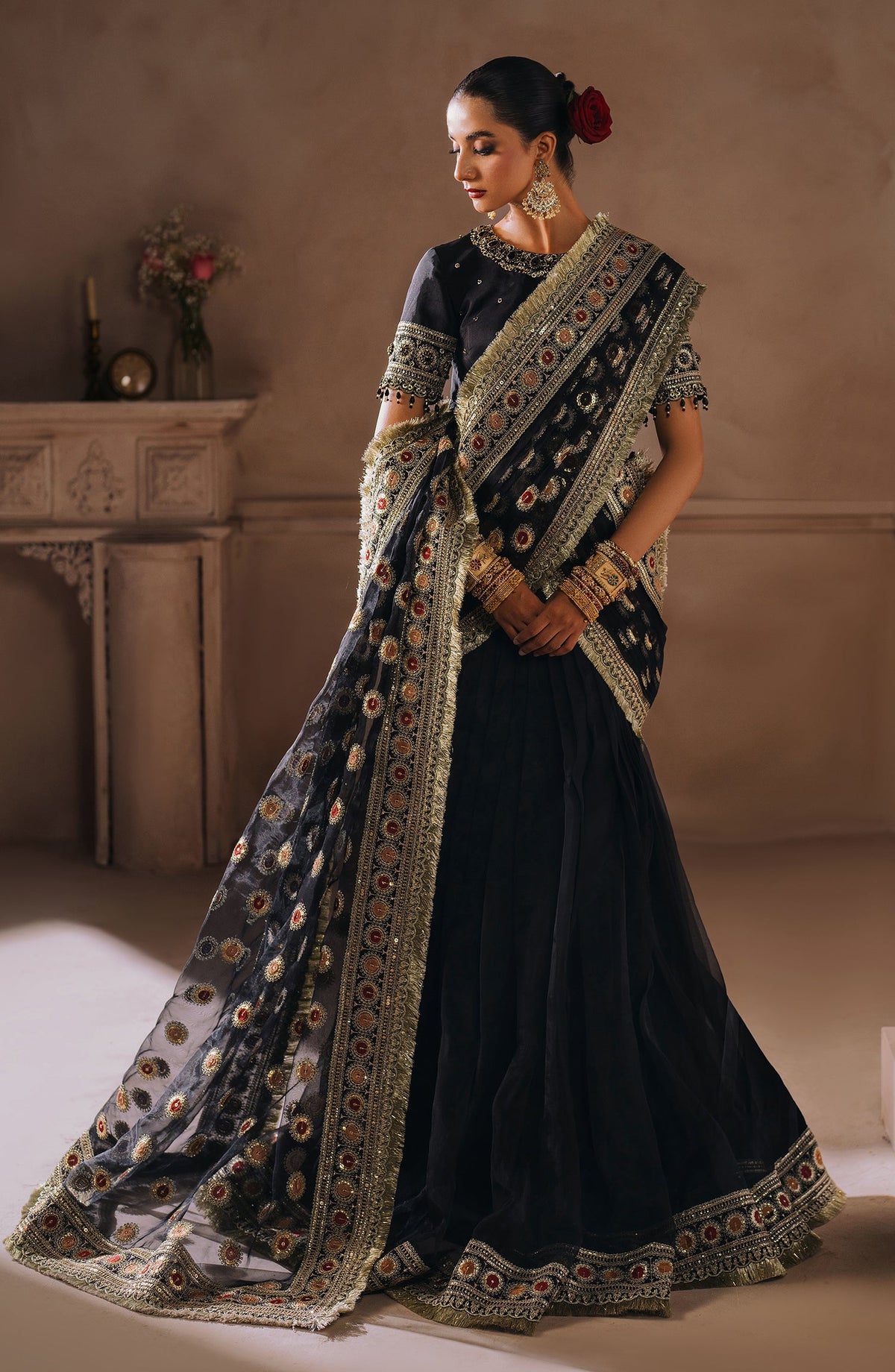 Mallika Jaan by Bushra Paracha Unstitched Embroidered Tusel Silk Saree – SAL JAAN