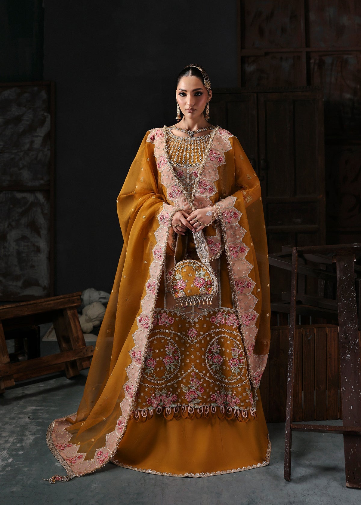 Sardinia Wedding Embroidered Organza Suits Unstitched 3 Piece D-1203 Elena – Formals Collection