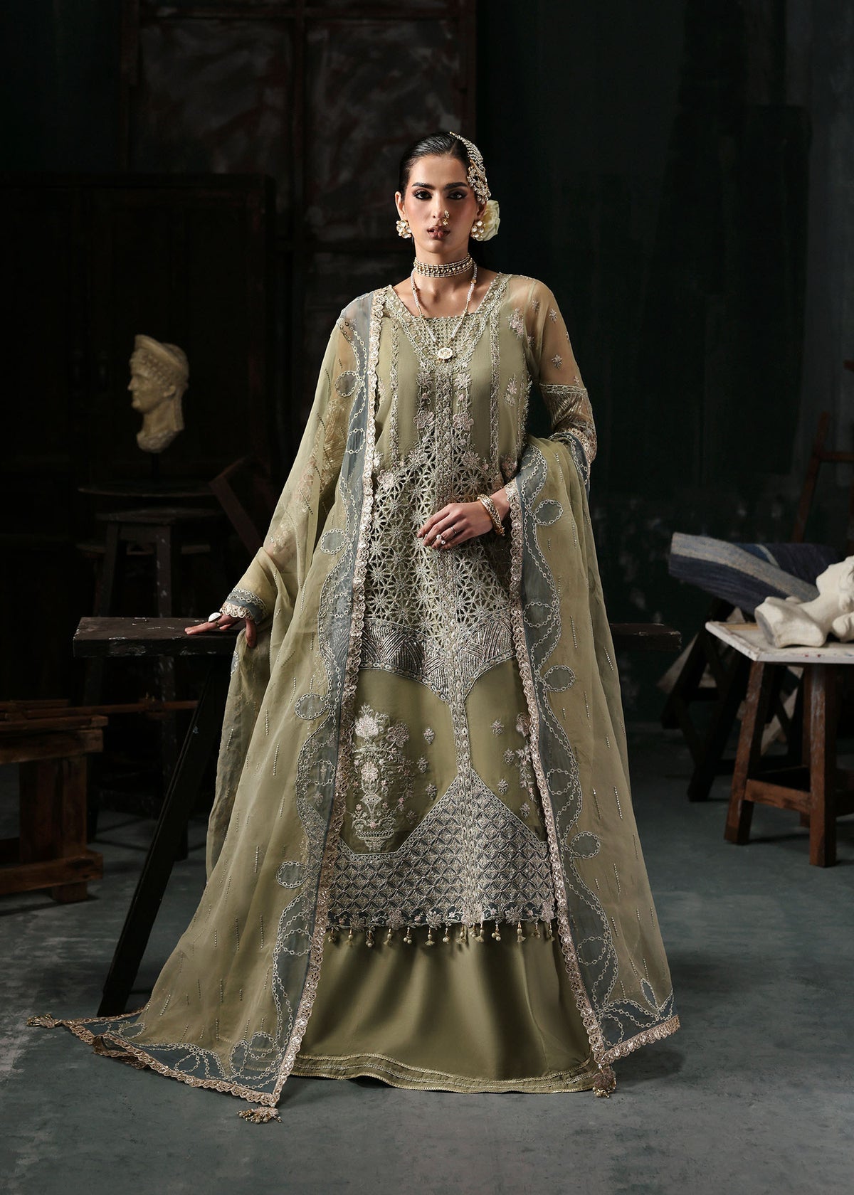 Sardinia Wedding Embroidered Organza Suits Unstitched 3 Piece D-1206 Inara – Formals Collection